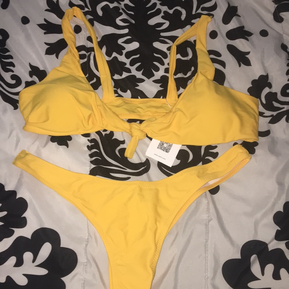 Yellow tie front two-piece